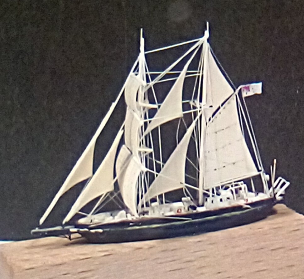 Another #miniature #tallship #brigantine 1/1250 #YoungEndeavour #Australian built in 1987 as a Bicentennial gift . I've only seen her once when she sailed into #Portsmouth harbour  @sloop_speedy @OnlyBespokeUK @TallShipsRaces @BPiniuta @