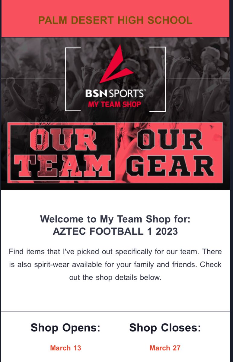 PdhsFootball's tweet image. BSN Sports Shop will open on March 13th and close on March 27th so buy your Aztec Swag/Gear for this upcoming season. #oneunit #allin                                Access code: PDAZTECFB1
