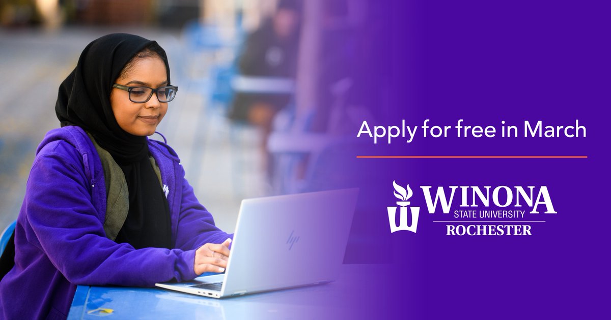 March is a great time to apply for Fall 2023 admission. It's just 5 simple steps to apply and there's no application fee! Learn more at winona.edu/admissions/app….