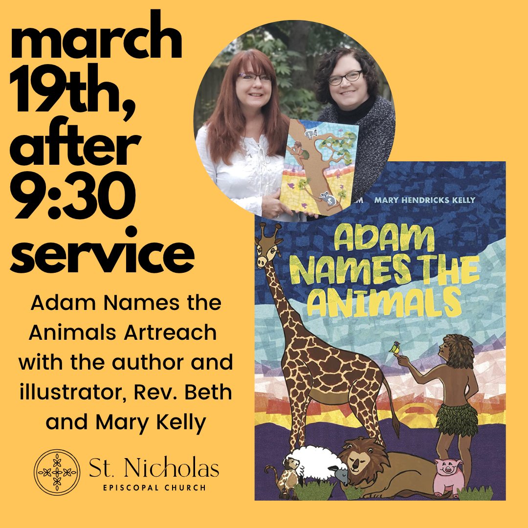 Join us on March 19th after 9:30 Worship! We will have a special reading of the book and art project inspired by 'Adam Names the Animals!'
#stnickshillcountry #episcopalchurch #artreach #artministry #art #faithisfun #worship #books #author #illustrator #bulverdetx