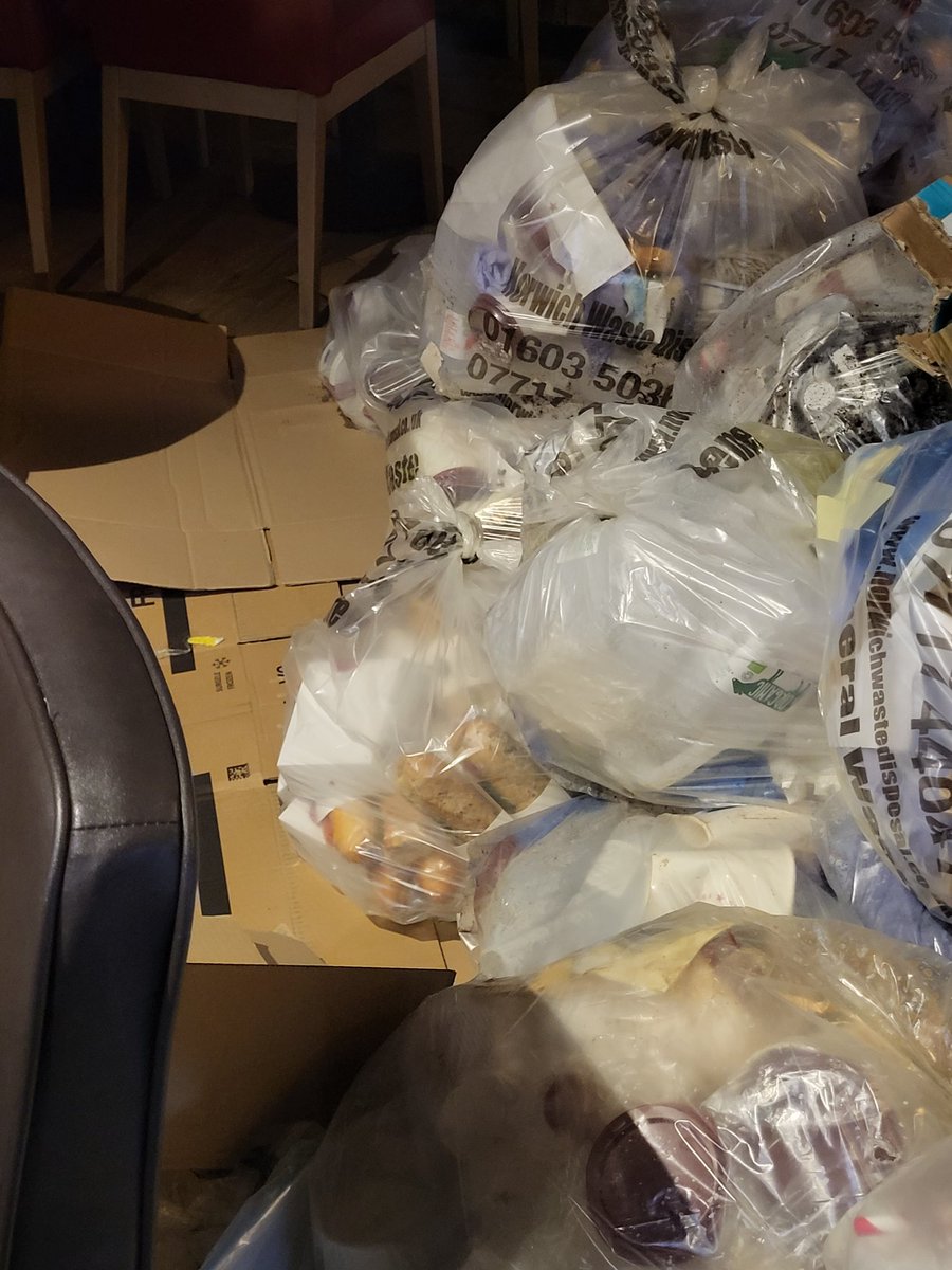 TurboRic's tweet photo. Hey @Pret, I thought you stopped donating all leftover food to @OLIO_ex because you were switching to a local charity. Why is all this food in bin bags tonight? https://t.co/G6Q4O6gpne