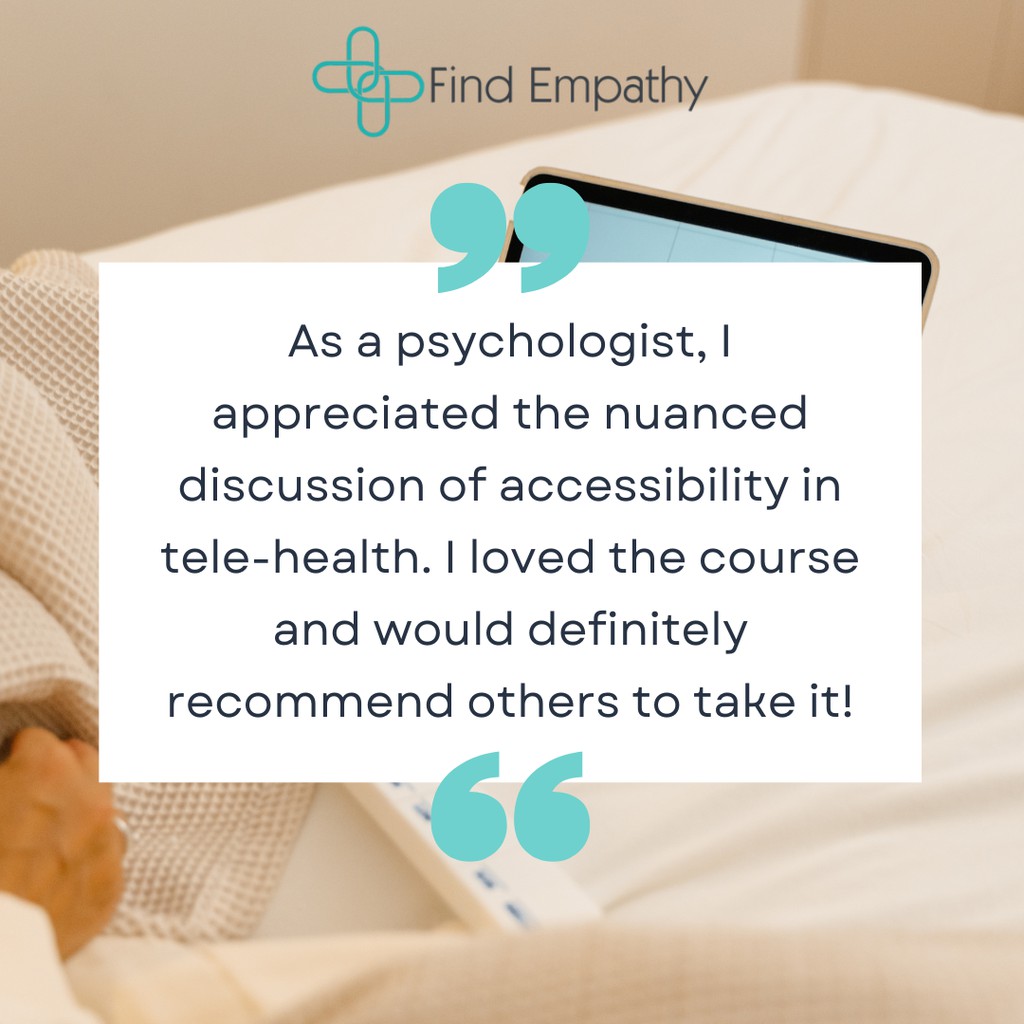 We love the feedback we've received on our Outpatient Telepsychology course! Learn more about the course here: learn.findempathy.com/courses/outpat…

#Telehealth #OutpatientTelepsychology #telehealthaccessibility #FindEmpathy #elearning #OnlineCourses #PSYPACT #PSYPACTcourse #telepsychology