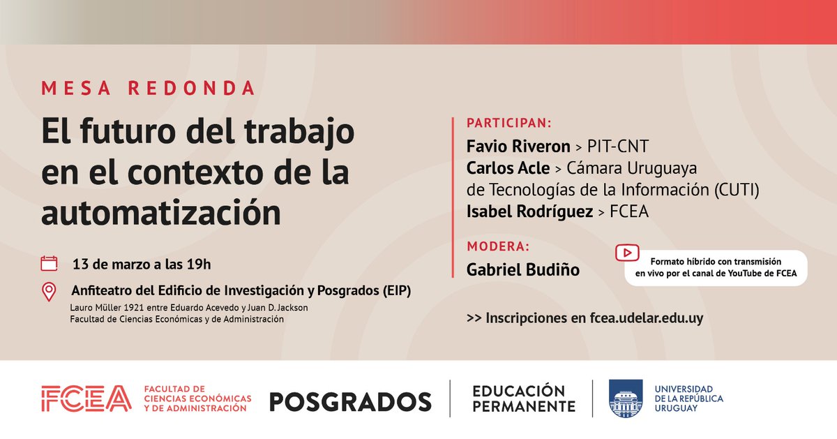 UACYGdeFCEA's tweet photo. 13 de Marzo 19 hs
Inscripciones:
https://t.co/zUsChSky3M https://t.co/q3s7r5GBgF