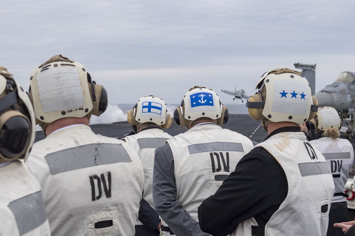 <a href="/JFCNorfolk/">NATO Allied Joint Force Command Norfolk - JFCNF</a> Vice Adm. Dwyer and I had the pleasure of showcasing one of our great aircraft carriers <a href="/TheCVN69/">USS Dwight D. Eisenhower (IKE)</a> to President of the Republic of Finland <a href="/niinisto/">Sauli Niinistö</a> today. Thank you for taking the time to visit our Sailors and see one of our warships at sea. 🇫🇮🇺🇸