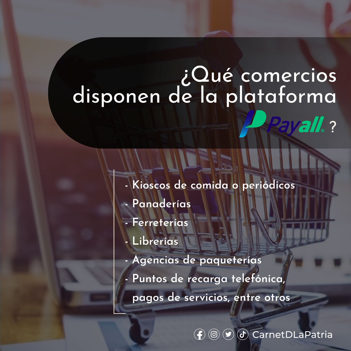 CarnetDLaPatria's tweet photo. #SabiasQue Ya puedes recargar tu Monedero Patria a través de Payall?
El #SistemaPatria te muestra las alternativas disponibles de cómo y dónde puedes hacerlo 👍🏼
Para más información visita:
https://t.co/khS8aKvSV1

#ChávezInmortal #10Mar https://t.co/QuD9cDPpE4