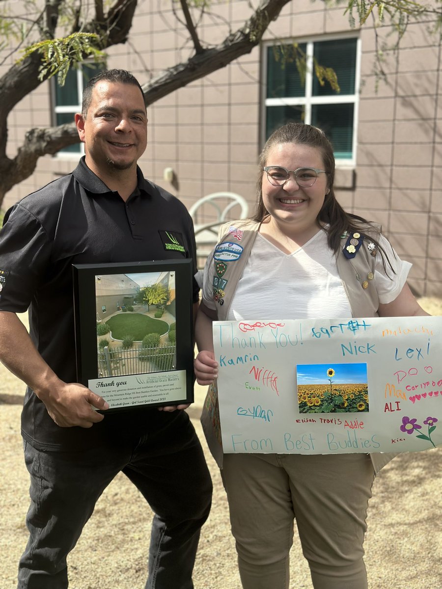 DVUSD's tweet photo. Feel Good Friday story!  @TheMRHS Senior, Elisabeth, was featured on @AZTV_7 for her work in creating a Bunny Garden for special education students at Ridge as a part of her @girlscouts Gold Award! Thank you Arizona Grass Masters for providing some resources!⭐️🐰🪴#extraordinary https://t.co/kDYnwbJV0L