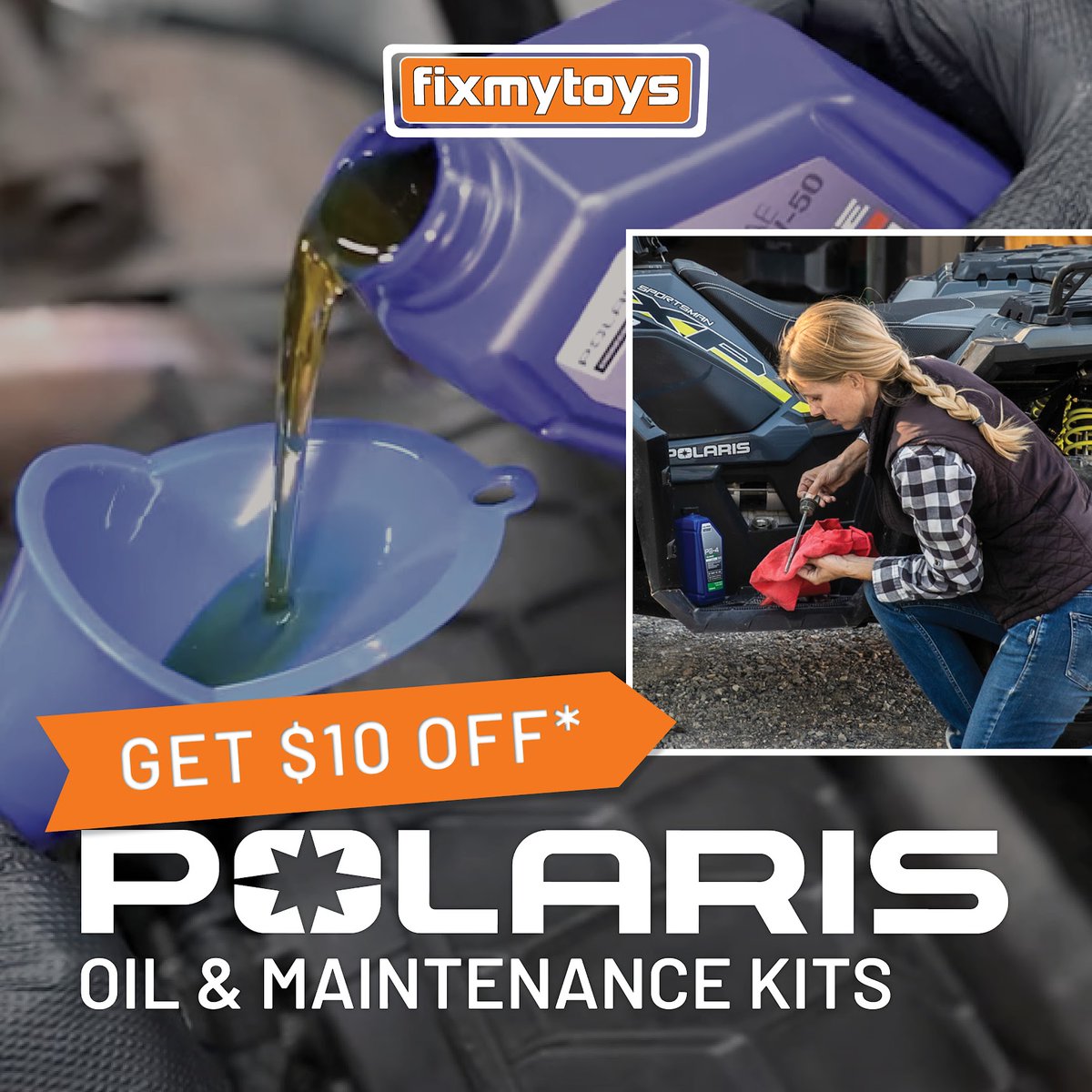 FixMyToys's tweet photo. For a limited time, SAVE $10 on your Polaris oil maintenance kit at https://t.co/LvnLqltrel PLUS free shipping over $29! Use code "KIT10" at checkout. https://t.co/5B7N6nA4Nc