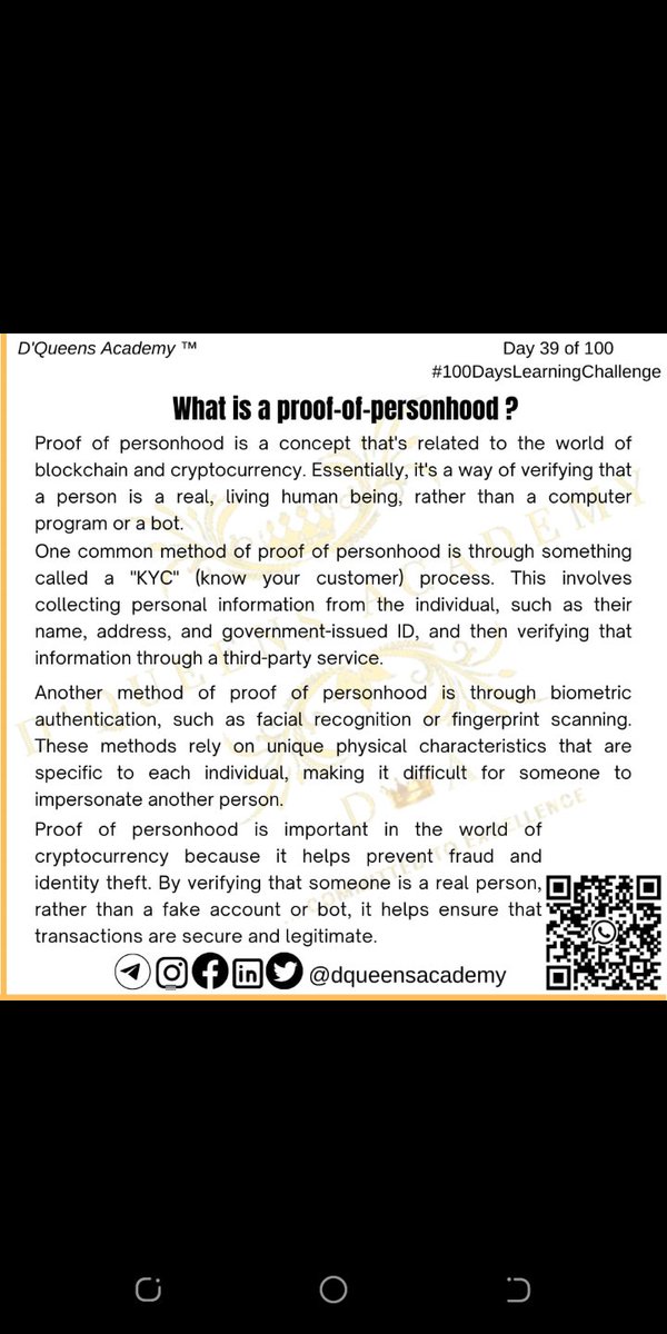 Day 39 Of 100. (Supposed date 09-03-23)

#100DaysLearningChallenge 

🌟 Discover 6 Proof-of-Personhood Tools across the most popular in web3.

🌟 Let look at Proof-of-Personhood Tools:

1. Quadrata
2. Zorro
3. Humanbound
4. Gitcoin Passport
5. Proof of Humanity
6. Anima