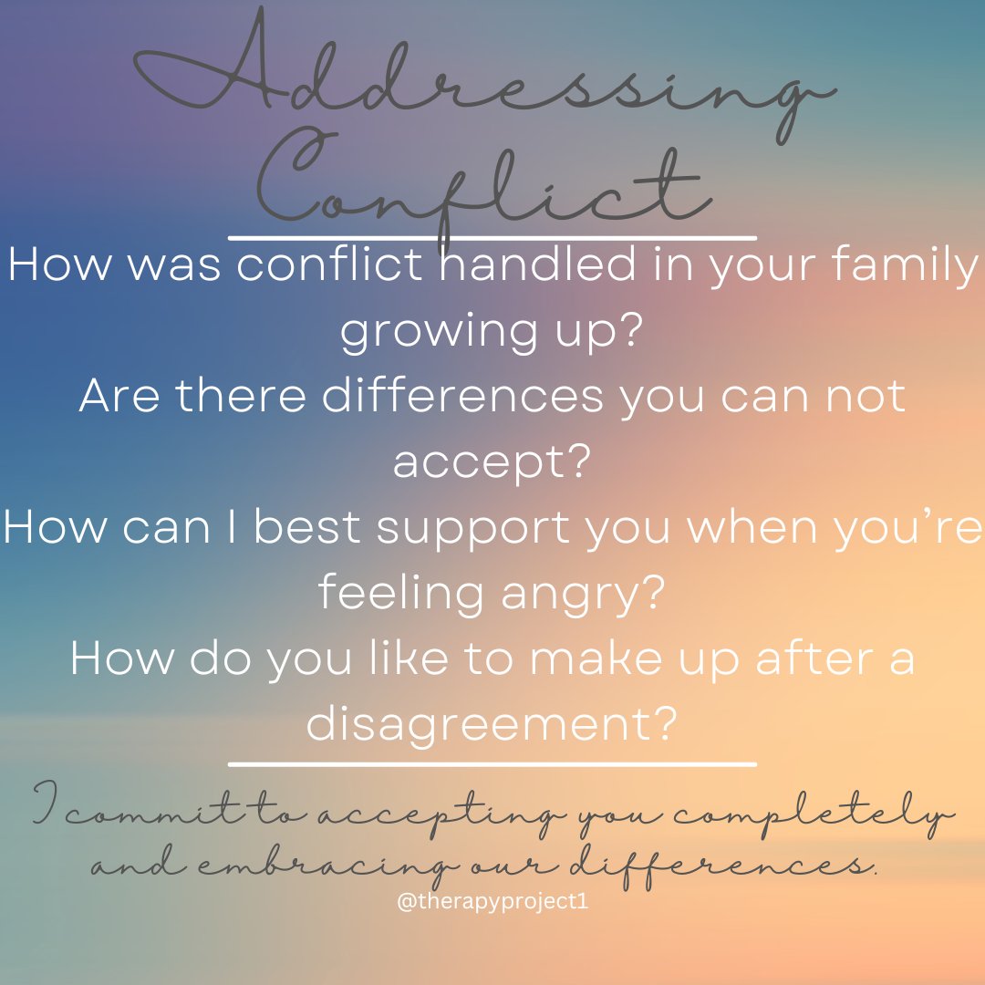 TherapyProject1's tweet photo. Hello Friends! The next crucial conversation topic is about addressing conflict. Relationship conflict is natural and is serves a purpose. Mutual understanding is the healthiest and most productive goal of conflict. Remember, we all have issues! #therapyproject #mentalhealth https://t.co/67hVOnG1XR
