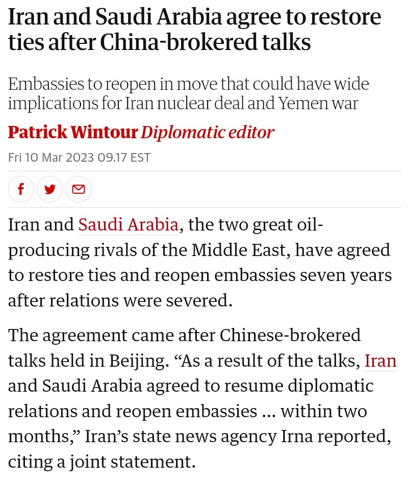 "Iran and Saudi Arabia agree to restore ties after China-brokered talks ...