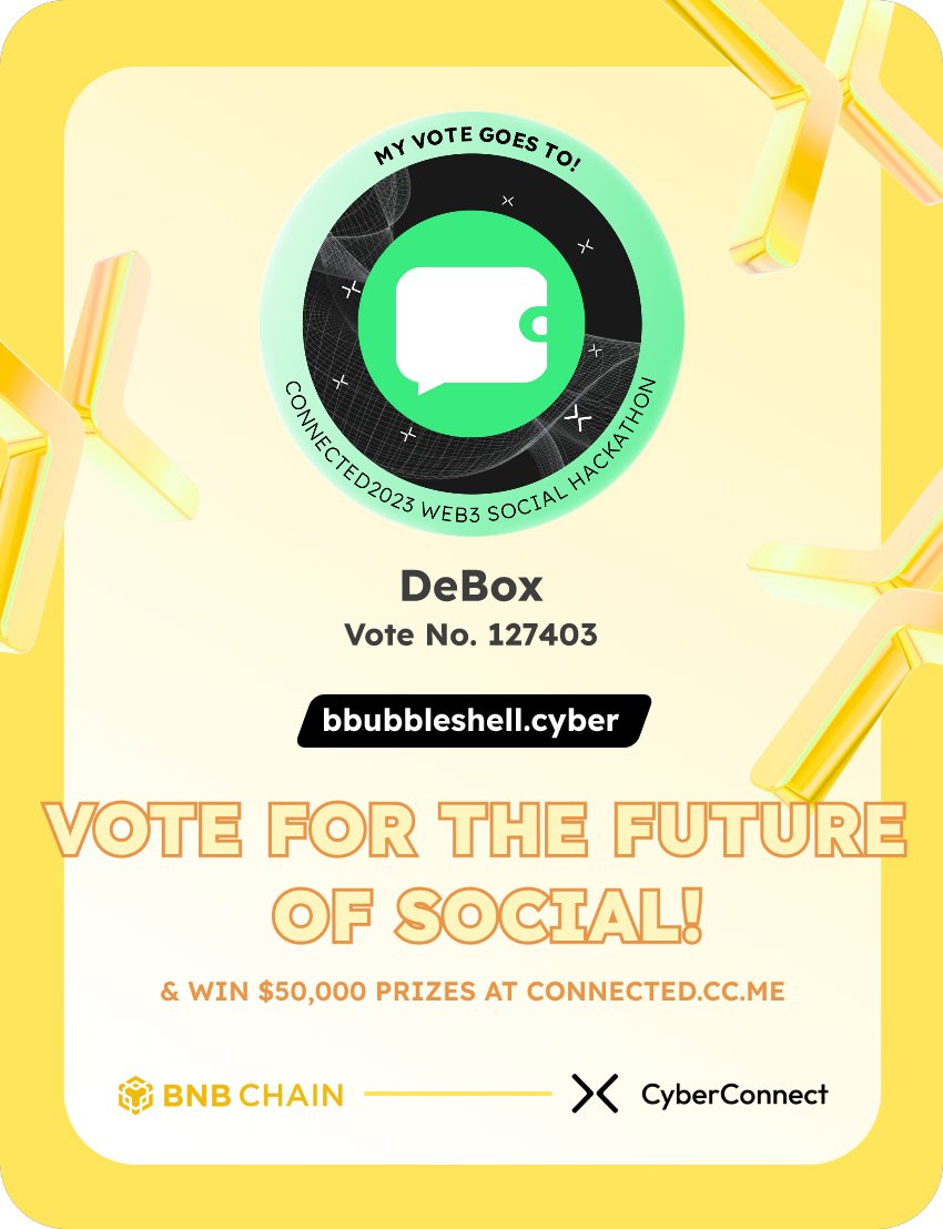 AntonelloMarga1's tweet photo. Just voted for my favorite project DeBox in #Connected2023, a Web3 Social hackathon by @CyberConnectHQ the social graph protocol &amp; @BNBCHAIN
Join me to vote for a better social and win $50,000-$100,000 prizes!
https://t.co/2xogGEKwKg
sig:jKPVgK 
  https://t.co/tRYafI7puc https://t.co/RlaKZaRp54