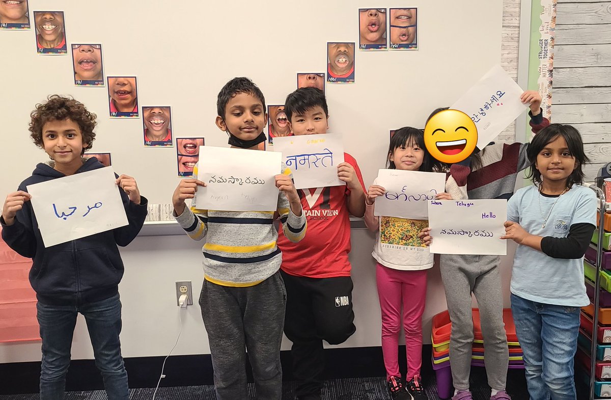 MrsKitzigCV's tweet photo. Today some of Hampden's #multilingual learners wrote "Hello" in their native language as part of a special project for @MrsKovachArt and Mr. Franze! Stay tuned for the progression and reveal! Love the smiling and silly faces 🥰@HampdenDragons #LanguageLearning #EnglishTeaching https://t.co/JARnZ04Rk7