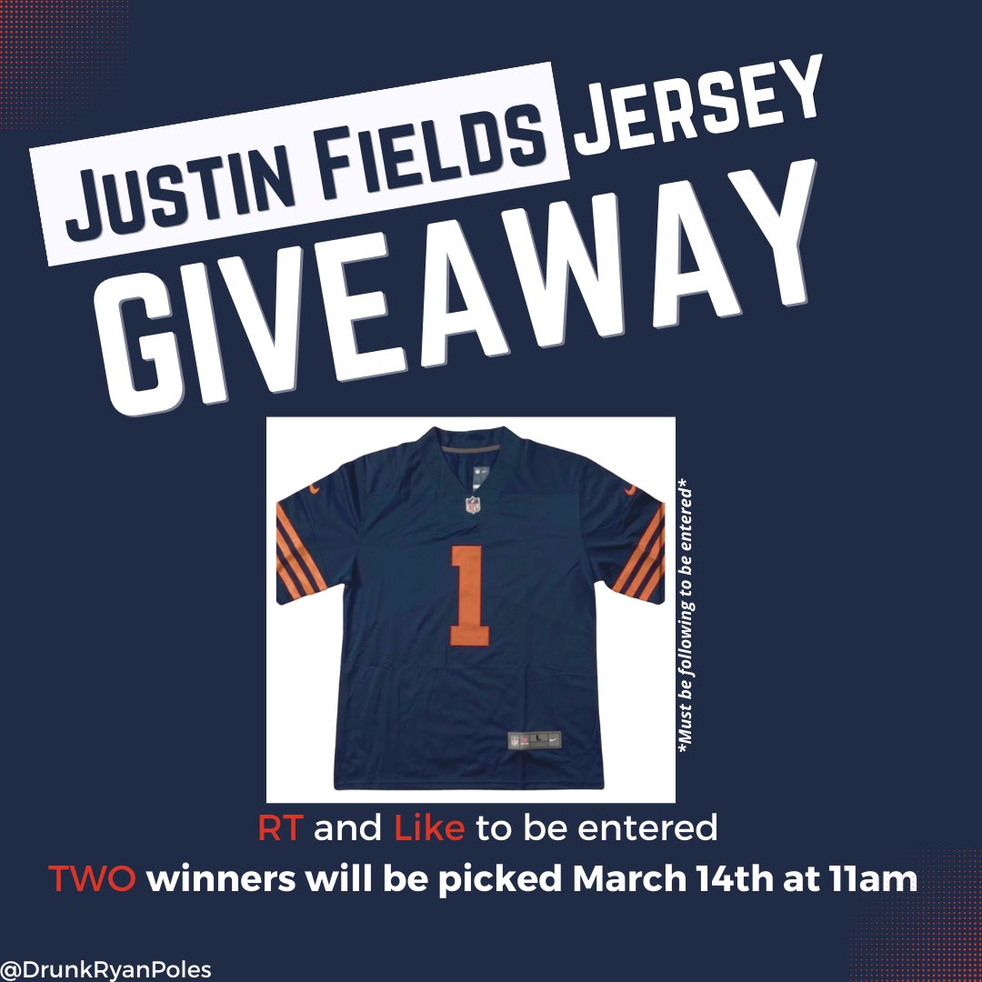 DrunkRyanPoles's tweet image. GIVEAWAY: In honor of #DaBears  FLEECING the @Panthers , I will be giving TWO Justin Fields jerseys to 2 people who RT and like this tweet. 
—————————————————
MUST BE FOLLOWING. Winner selected randomly tomorrow 03/14 at 11am CT 🐻⬇️ #NFL  #marchmadness2023 #Bears #Chicago