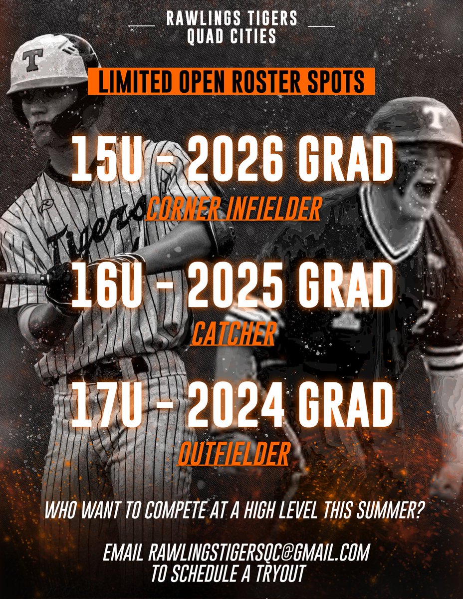 QCTigers's tweet photo. 3 roster spots available for this upcoming summer. Competitive schedule and a great group of guys to spend the summer with!! https://t.co/rTEiJL7sHG