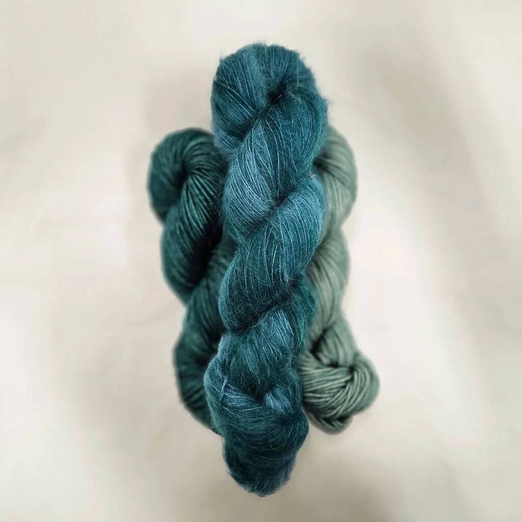 This beautiful blue-green yarn! For Better or Worsted in Jade and Country Green, with a topping of Hazy in Jade. Gorgeous! instagr.am/p/CpoBIfjMSD4/