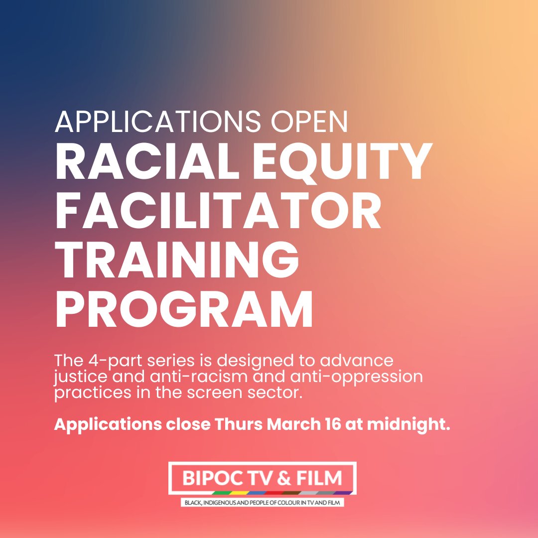FilmsWithACause's tweet image. Unique opportunity for anyone interested in pursuing work as a facilitator and/or consultant in the screen sector! @BIPOCtvandfilm is choosing 10 across Canada for the first phase of the Racial Equity Facilitator Training program. Apply by March 16: docs.google.com/forms/d/e/1FAI…