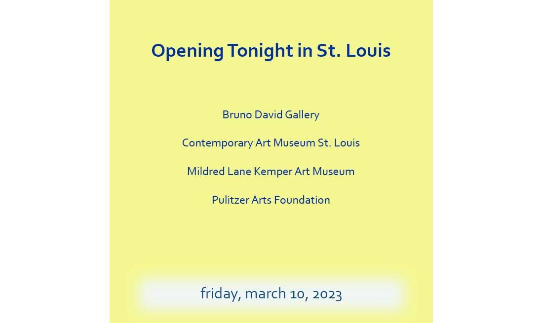 bdavidprojects's tweet image. Openings tonight in St. Louis.
Bruno David Gallery reception is from 6 to 9 pm Friday night. Free and all are welcome! More at artsy.net/partner/bruno-…
-
-
#OpeningReception #artist #visualart #BrunoDavidGallery #artconsultant #DowntownclaytonMO #artadvisor #STL #314day #stlmade
