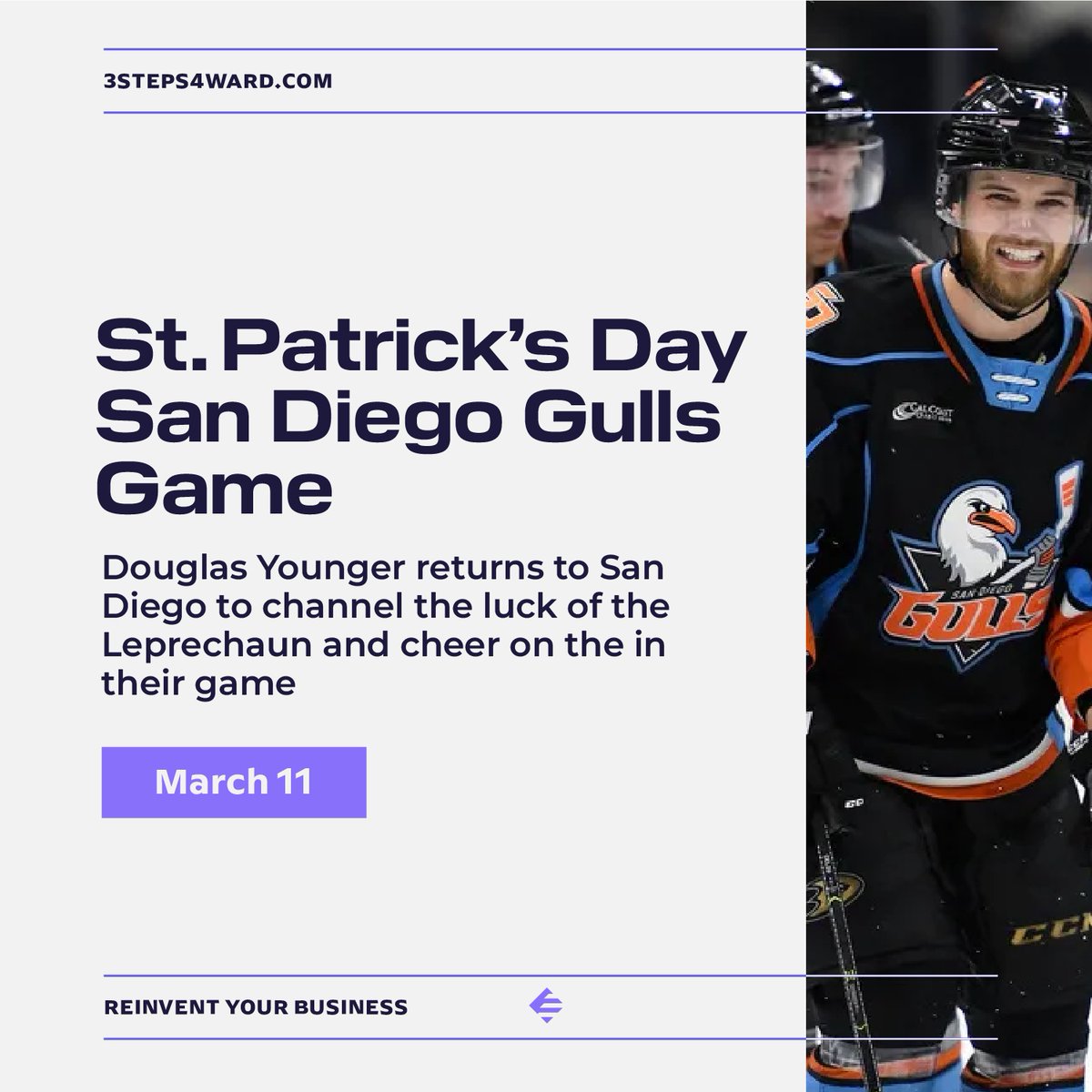 3steps4ward's tweet image. Douglas Younger III  returns to San Diego for the stpatricksday  celebration game, March 11th, and to partner with /r/SanDiegoGulls  to present the Military Veteran Hero of the Game Award. 

#3steps4ward Douglas Younger III  #twistofFatePod #2stepsback #stpatricksday San Dieg...