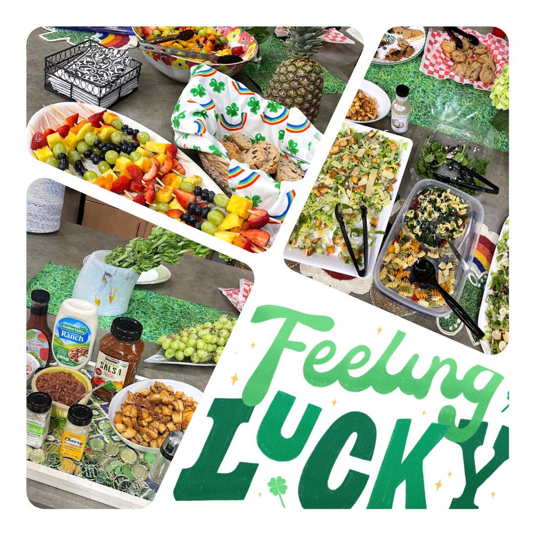 CannonPTA's tweet photo. What’s at the end of the Cannon rainbow? A fab spread and the best staff! Thanks to our parents for all your contributions 🍀 🌈 🍀 https://t.co/k8vF5TCBpP