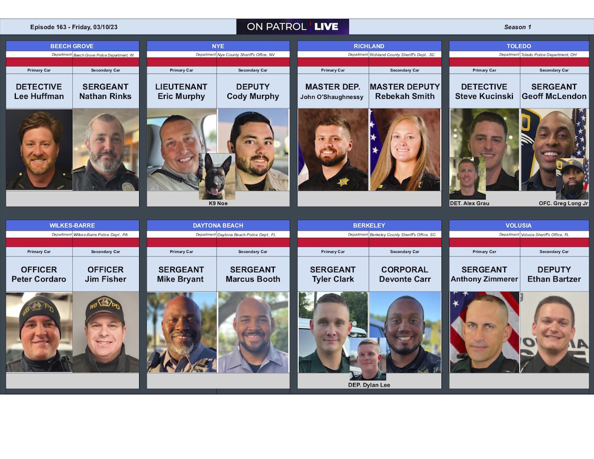 Tonight’s #OPLive #OnPatrolLIVE lineup: