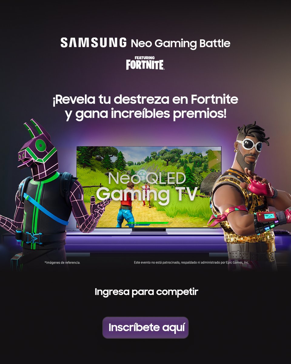 ¡La gloria espera por ti: bit.ly/3ZGbVpj! 🏅

Demuestra tu habilidad y gana bono de hasta 1MILLÓN de pesos con el #SamsungNeoGamingBattle 💸🏆

Un torneo de Fortnite traído por <a href="/SamsungCO/">Samsung Colombia</a> para los más gamers 👾

#NeoQLEDGamingTV #DanGanasDeJugar #SamsungxLVP