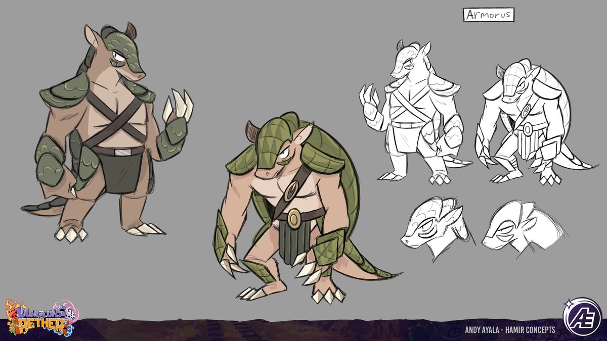 YeahBeezii's tweet image. It&apos;s Hamir time!! 🔨

This boy changed a lot since his first iterations. 

At some point during development, I proposed we give him two hammers instead of one for a more unique moveset from Artemis.  
#dungeonsofaether