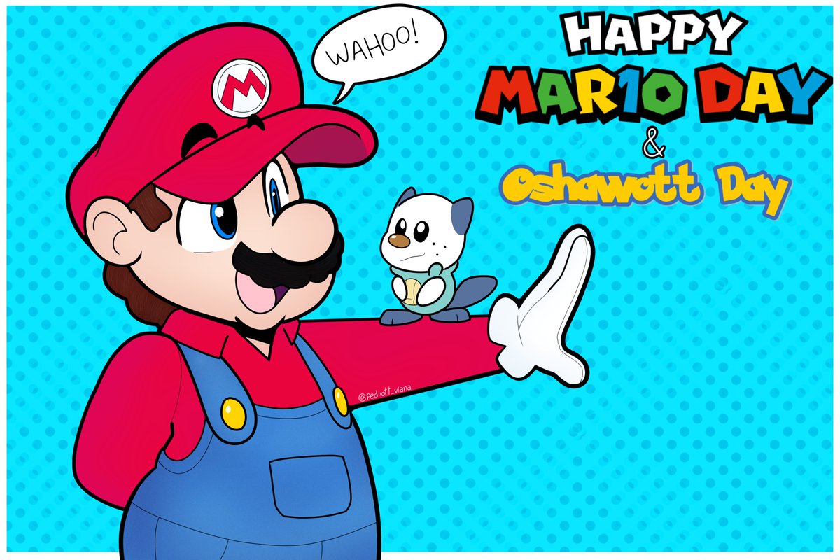 FELIZ MAR10 DAY- Wait a minute...today is also Oshawott Day... How about we celebrate both? Would it be a great idea :D 

Happy #Mar10Day and #OshawottDay!

#MARIODay #MarioMovie #MarioBrosMovie #mariofanart #Oshawott #Pokemon #digitalart #digitaldrawing #digitalartwork