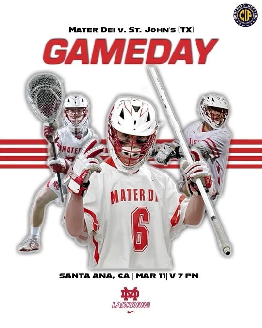 mdblax's tweet image. Ya’ll, Texas is in the house❗️
🚨GAME DAY🚨
🗓️ Saturday, March 11
🆚 St. John's (TX)
⏰ JV @4:30/ Varsity @7:00pm
📍 Mater Dei HS