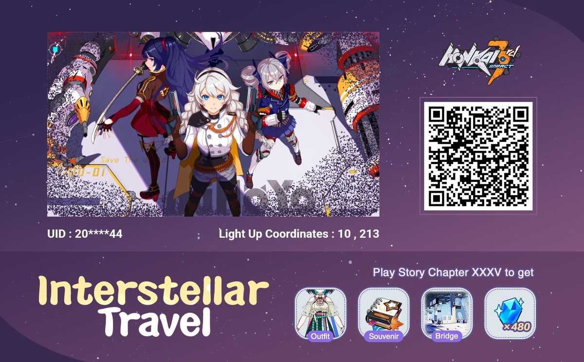 Ronakowski's tweet photo. Honkai Impact 3rd web event Interstellar Travel is now available. Light up your coordinates to leave our collective memories behind. https://t.co/pvxcDke9VZ