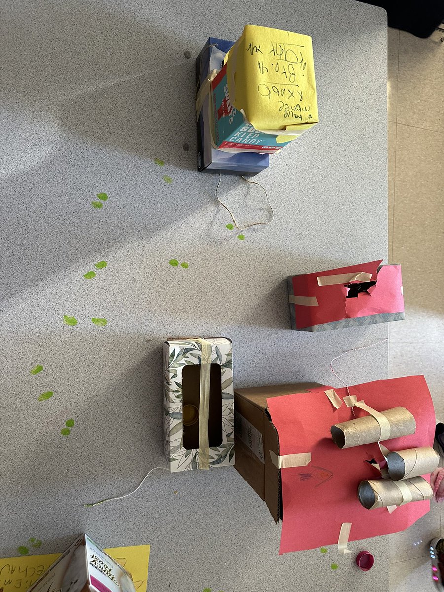 Leprechaun traps for the grade 1’s! That sneaky little rascal left foot prints all over the classroom and took all the gold coins!  🍀💰