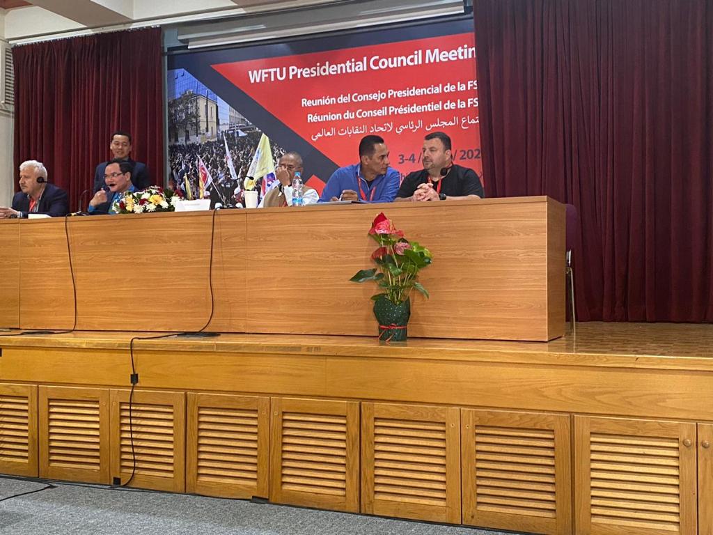 FsmArg's tweet image. El 3 y 4 de marzo de 2023 (Chipre), se realizó la Reunión del Consejo Presidencial de la Federación Sindical Mundial, donde estuvimos presentes con nuestro compañero Ernesto “Quiqui” Trigo como parte del secretariado, además se encontraron presentes 50 delegados de 32 países.