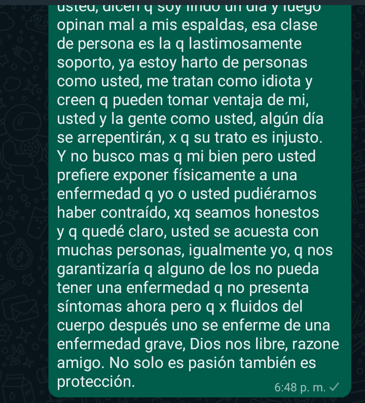 Alonspingon's tweet photo. Tengo o no tengo razón? Si tengo razón piensen en esa reflexión q eh posteado, y luego piensen lo dos veces antes de pedirle o hacer algo sin condón. Lo digo x experiencia personal y ya lo viví. No solo existe el sida o vih, el prep está bien, pero no te salva de sífilis o chncr. https://t.co/6Va3v0PCkj