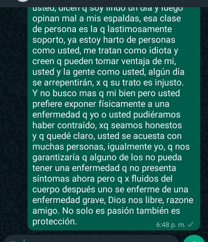 Alonspingon's tweet photo. Tengo o no tengo razón? Si tengo razón piensen en esa reflexión q eh posteado, y luego piensen lo dos veces antes de pedirle o hacer algo sin condón. Lo digo x experiencia personal y ya lo viví. No solo existe el sida o vih, el prep está bien, pero no te salva de sífilis o chncr. https://t.co/6Va3v0PCkj