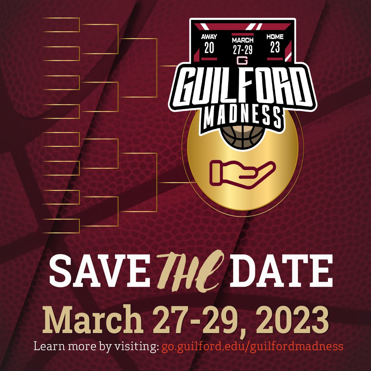Save the date! Guilford Madness is just around the corner. From March 27 to March 29, Guilford College will host a unique event combining the excitement of college basketball's March Madness with our annual Day of Giving. Join us: go.guilford.edu/guilfordmadness
#GuilfordMadness23!