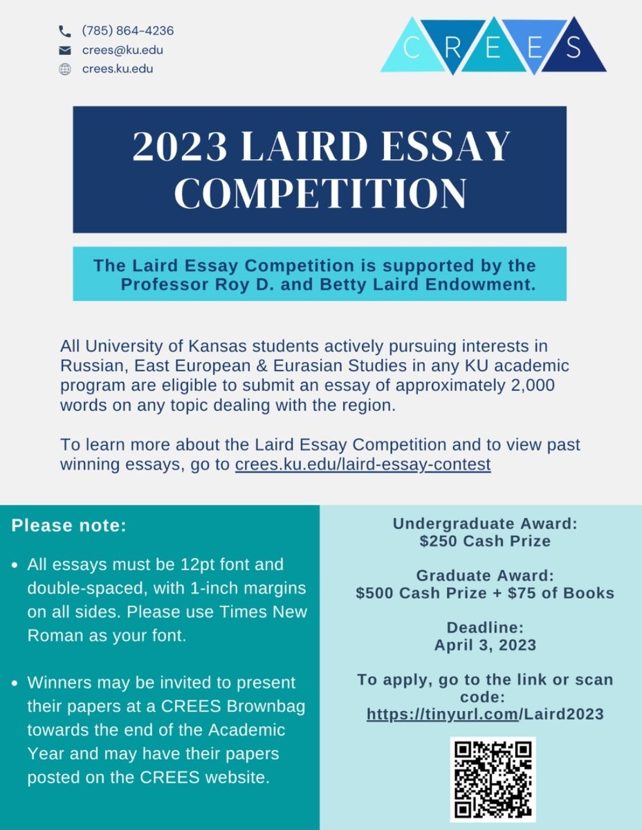 2023 Laird Essay Contest!
#kujayhawks #essaycontest #laird #cashprize #russianstudies #eurasianstudies #kansasuniversity