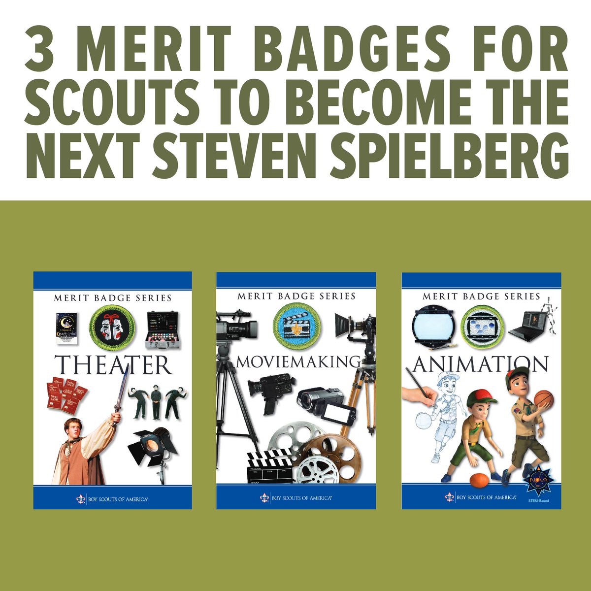 scoutshopBSA's tweet photo. Has your Scout earned these yet? Get the books here:
1. Theater: https://t.co/Tevku2w1Yi
2. Moviemaking: https://t.co/jleiFRnHi7
3. Animation: https://t.co/otJqGaxkpO https://t.co/xJiO0LKK83