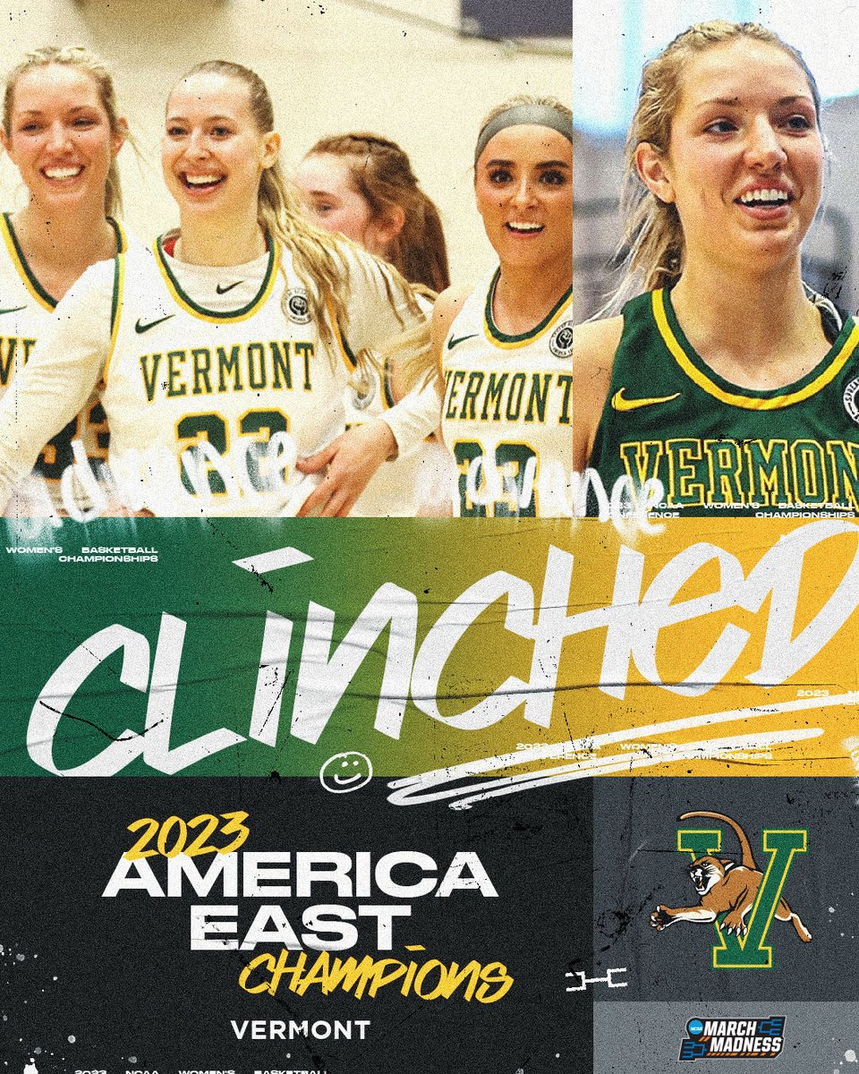 MarchMadnessWBB's tweet photo. Give it up for your @AmericaEast conference champs, @UVMwbb ! 🏆

The Catamounts will return to the Big Dance for the first time since 2010 after tonight’s win against UAlbany 👏

#MarchMadness https://t.co/b3rPNEa1r2
