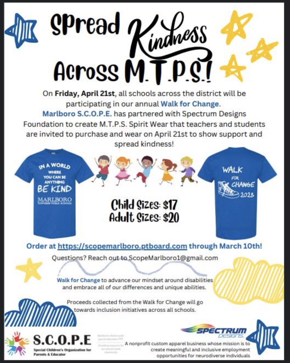 Last chance to get a Walk for Change shirt and support Marlboro SCOPE! <a href="/MTPSNJ/">Marlboro Twp Schools</a>