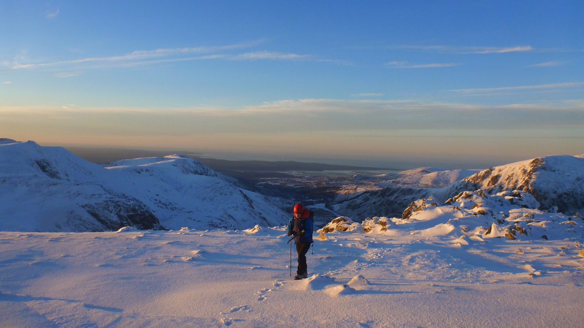 glynhudson's tweet photo. Cracking day out winter climbing, topped out to a stunning sunset, tough going with so much snow around, winters tyres were very useful on the van this morning! ☀️❄️😀#welshwinter https://t.co/FZreUttUM1