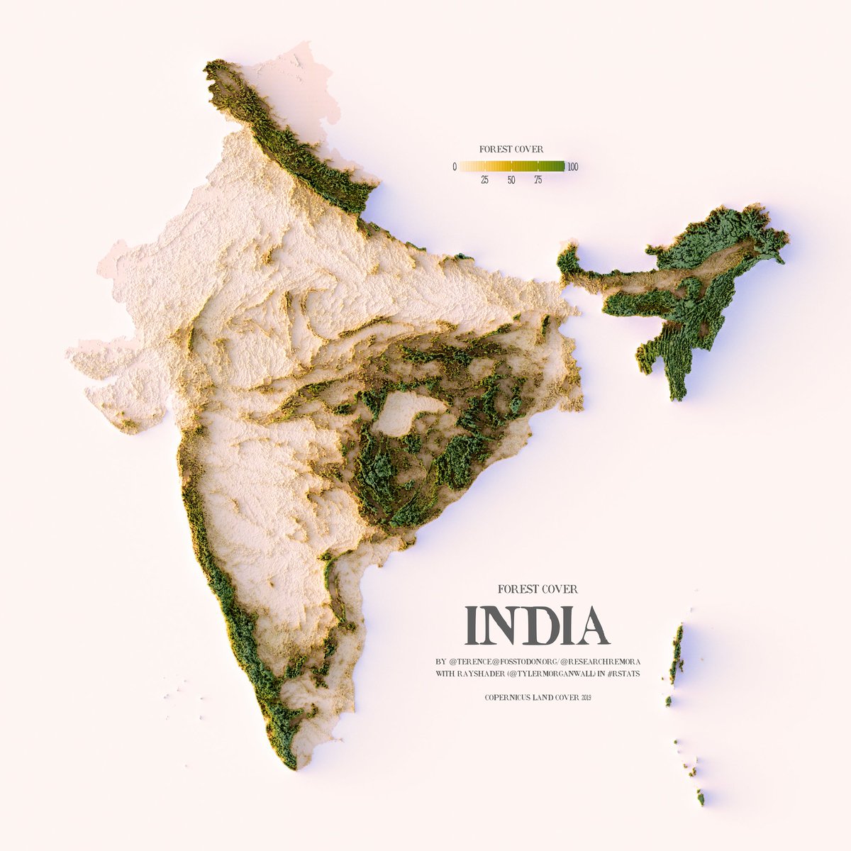 researchremora's tweet photo. A forest cover map of India using data from 2019.

#rayshader adventures, an #rstats tale https://t.co/70zUlGClp8