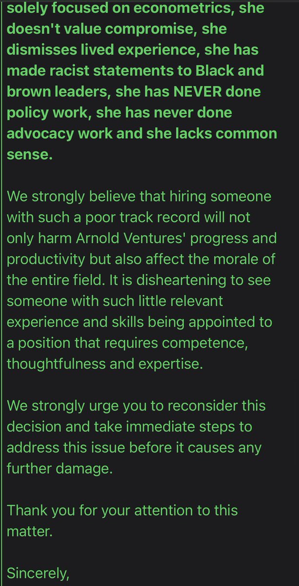 avitale's tweet photo. Outrage over the hiring of neoliberal economist and police apologist Jennifer Doleac to run criminal justice policy at Arnold Ventures is growing. My letter is in the thread. https://t.co/DtVxDngGbI