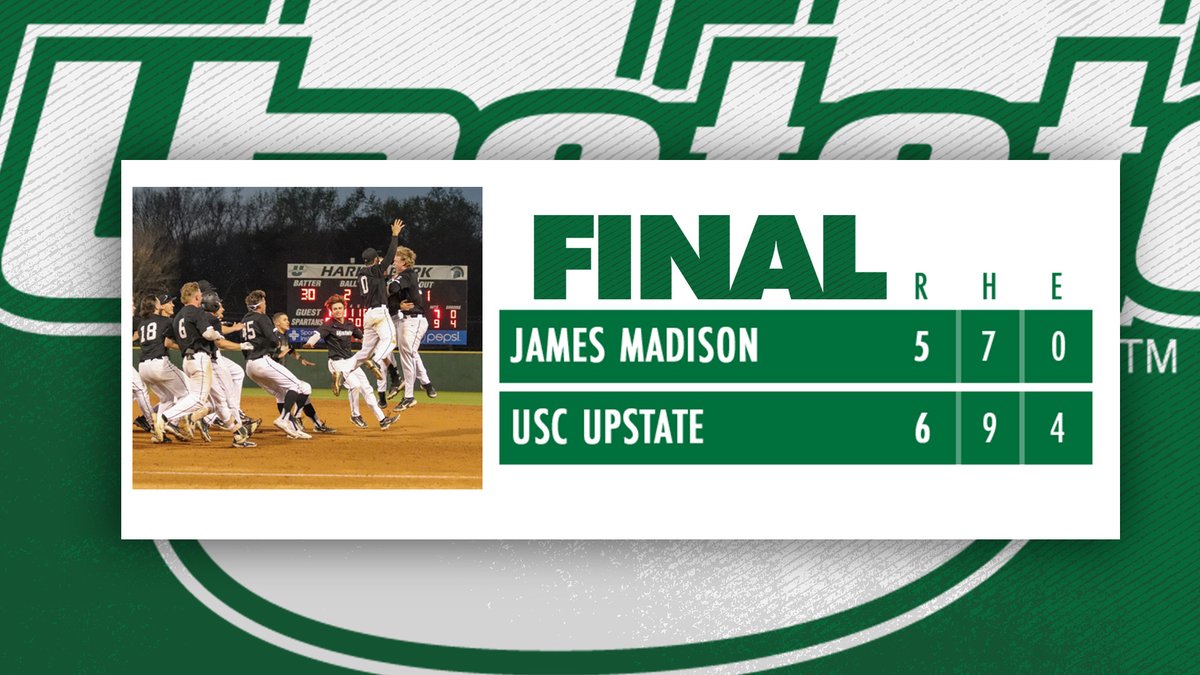 UpstateBSB's tweet photo. Walk it off Johnny!

Johnny Sweeney drives in Troy Hamilton as the Spartans score three in the ninth to earn the win in the series opener vs. James Madison!

#SpartanArmy ⚔️ https://t.co/rhwk7I5JOU