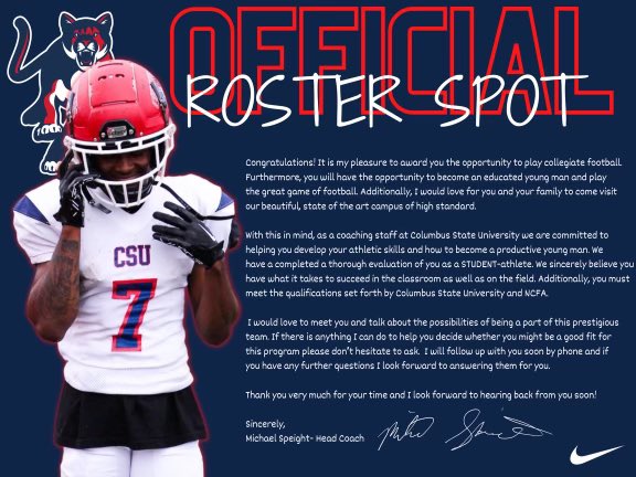 #AGTG Extremely blessed to receive my 7th Official 🅾️ffer from <a href="/ColumbusStateFB/">Columbus State Football</a> go cougars 🔵🔴⚪️