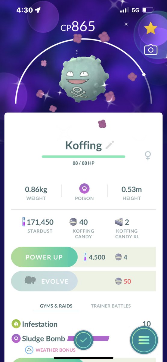 rennisaint1's tweet image. just caught this dood on my lunch break #ShinyPokemon #koffing