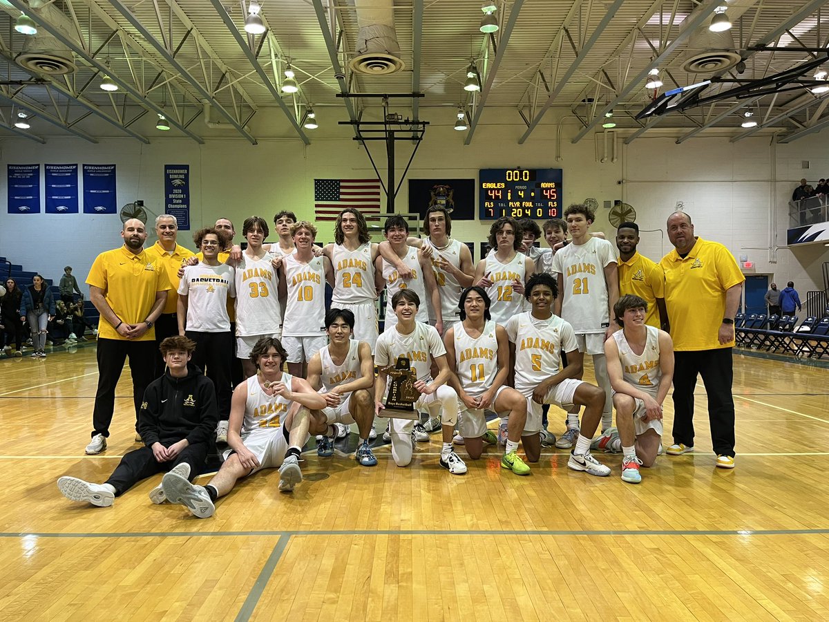 Back to back district champions. <a href="/AdamsBoysBball/">Adams Boys Basketball</a> wins on a Will Dee buzzer beater 45-44 over Eisenhower. This was an instant classic. Great game by both teams. <a href="/MIPrepZone/">MIPrepZone</a> <a href="/OAAathletics/">OAA Athletics</a>