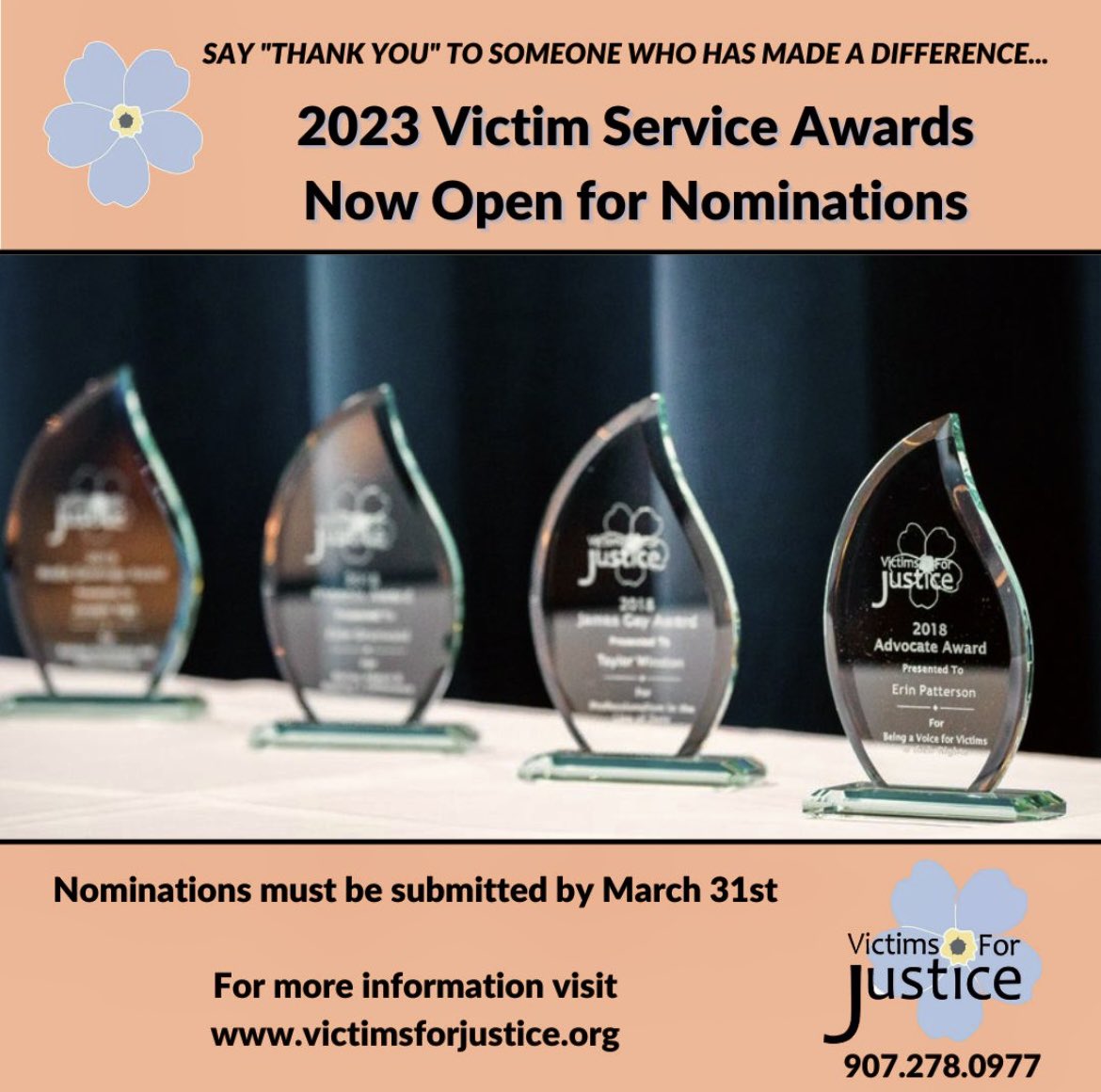 VFJAlaska's tweet photo. Nominations open today!! Submit your nominations for those who have made outstanding contributions to victims rights throughout the State of Alaska! https://t.co/IcE8JO7ycH  #VFJ #ancgov #alaska #victimsservices #nominations #NCVRW2023 https://t.co/zvAXbCDwJL