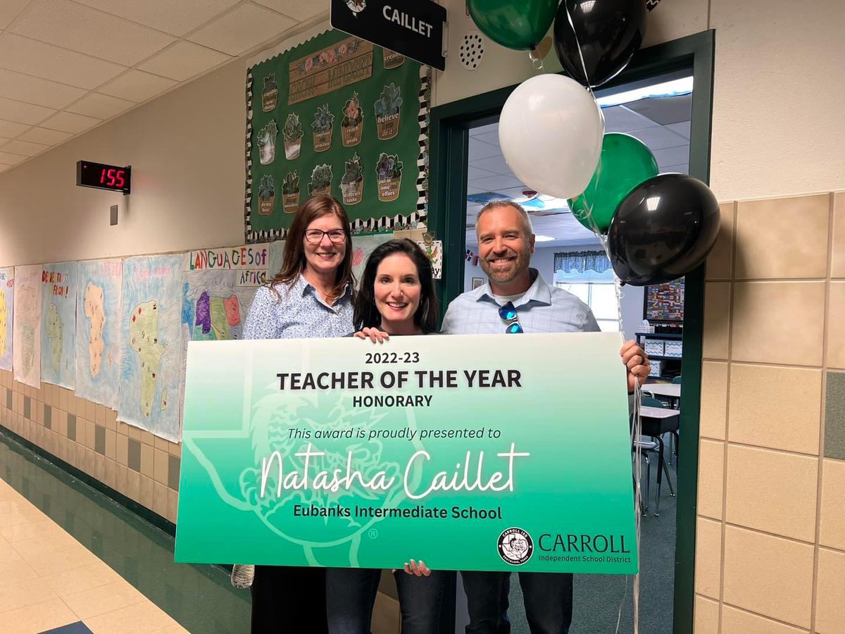We are so proud to announce our Teacher of the Year, 6th grade teacher Natasha Caillet! She does amazing things at Eubanks and we are glad she’s here! #InspireExcellence #EISWeGrow #DragonProud