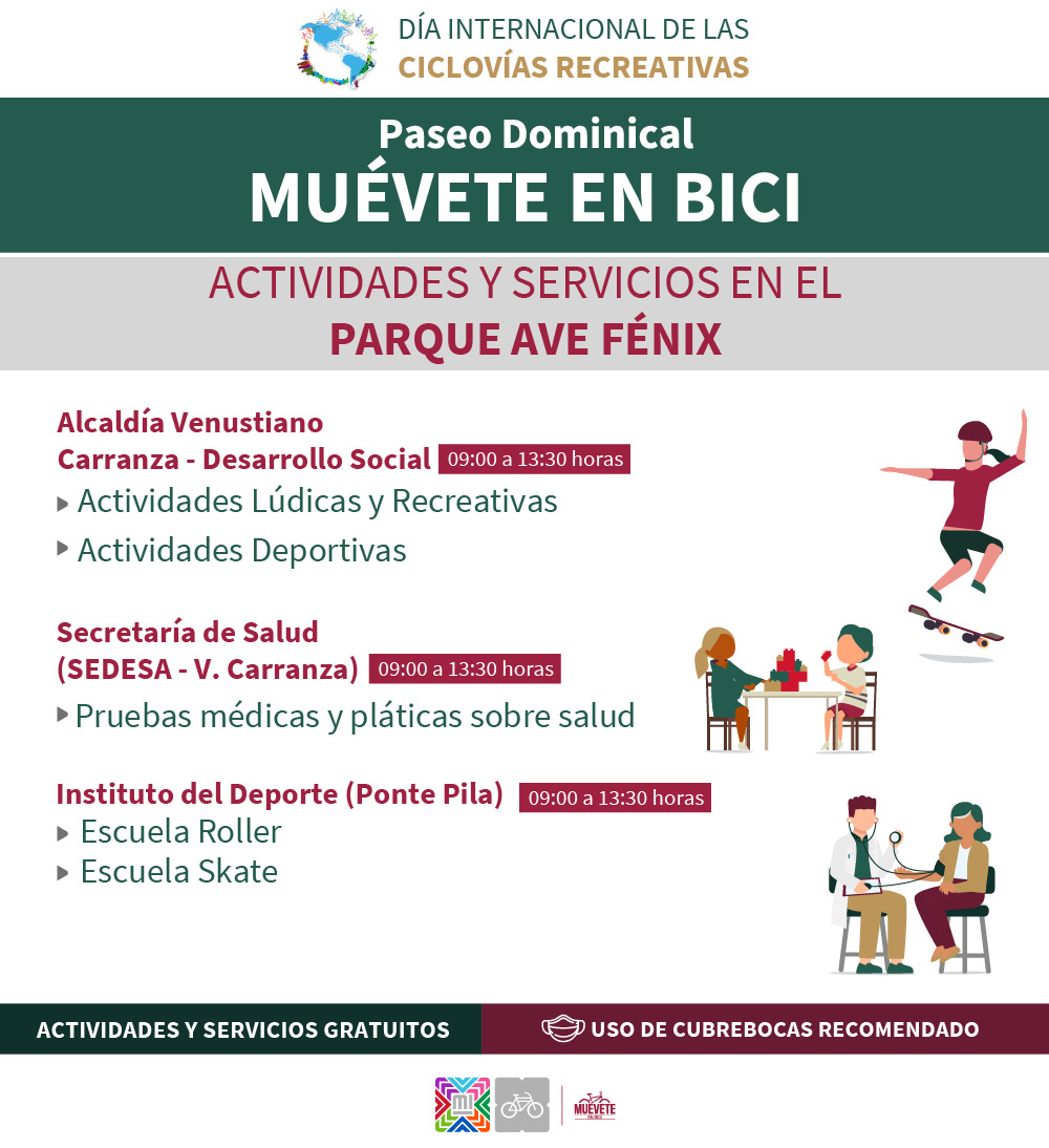 Este domingo, ¡ven y #MuéveteEnBici! 🤩🚴

Te esperamos en bici 🚲 patines ⛸ patineta 🛹 corriendo 🏃 o caminando 🚶‍♂️ para hacer la ruta a Masaryk en la <a href="/AlcaldiaMHmx/">Alcaldía Miguel Hidalgo</a>  y procurar la #SaludEnTuVida 🤩

Checa la ruta y actividades 👇