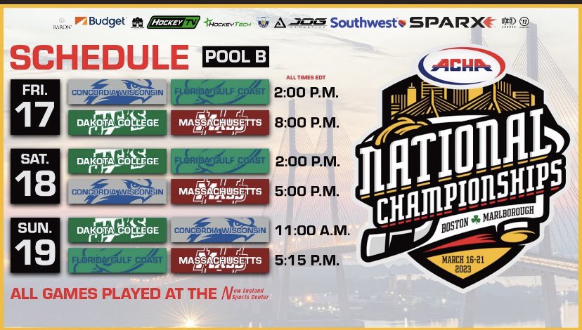 The boys over at <a href="/UMassACHAhockey/">UMass ACHA Hockey</a> are in the national championship. Let’s make it a home rink for the lads as they look to bring some hardware home! *game on the 19th has been moved to 8PM