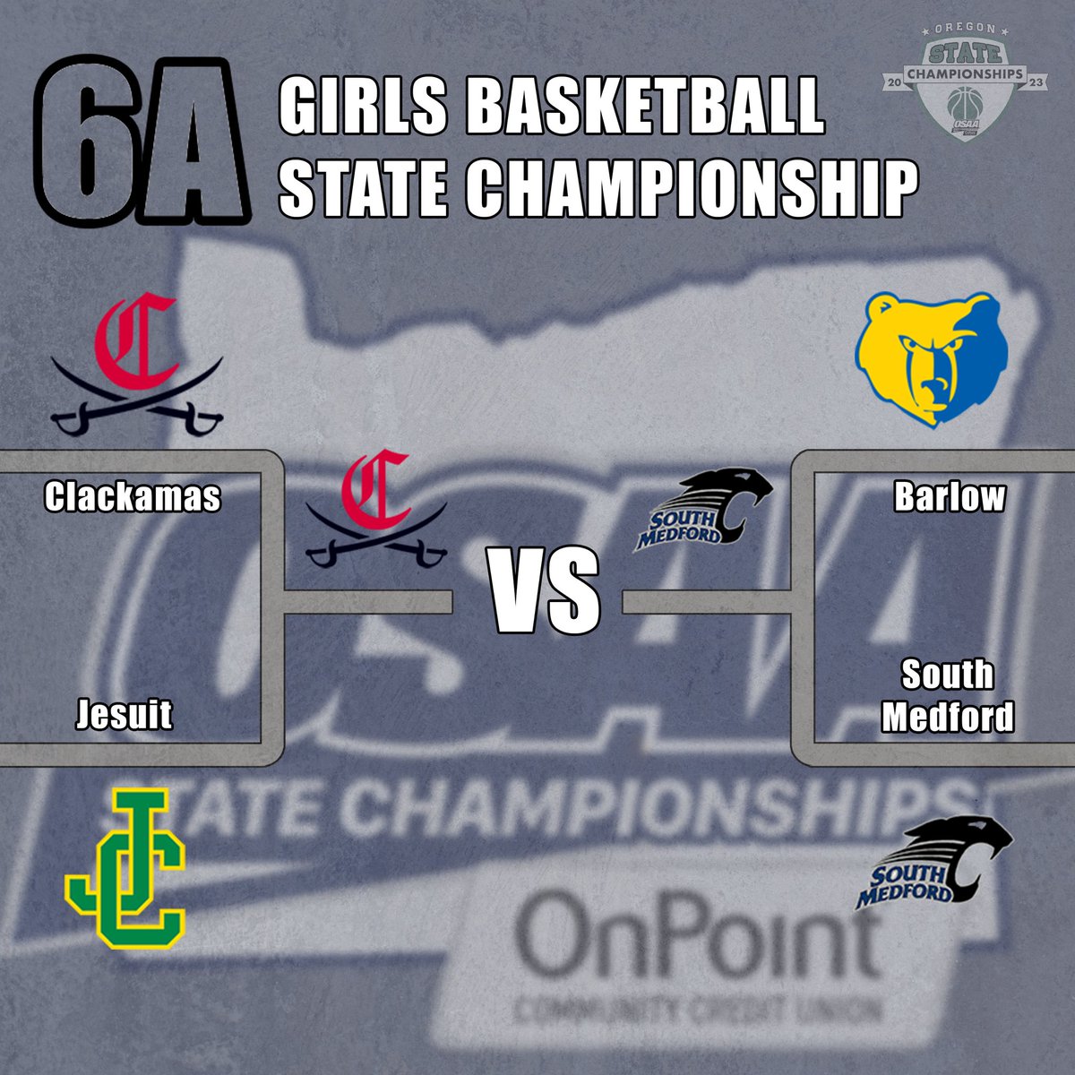 The 4A and 6A Girls 🏀 🏆 matchups are set!

Saturday, March 11th we got:

4A: Gladstone vs Baker
Tip-off at 6:45pm at Forest Grove High School.

6A: Clackamas vs South Medford.
Tip-off set for 3:15pm at Chiles Center.

#opreps